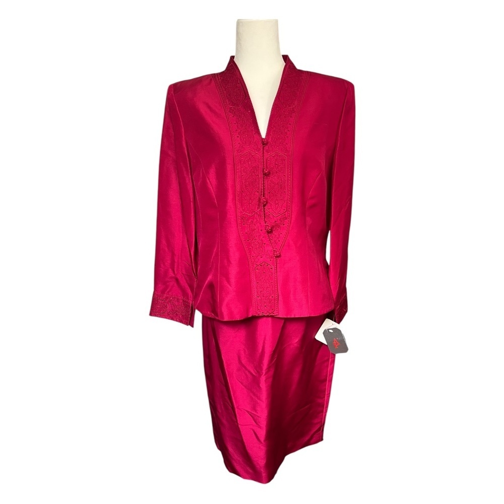 Vintage Deadstock Adrianna Papell Red Silk Skirt and Jacket Set 14